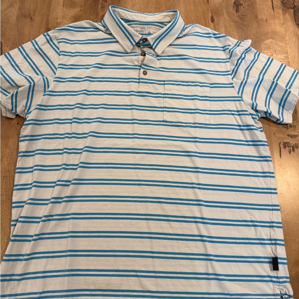 Patagonia White and Blue Striped Polo Shirt